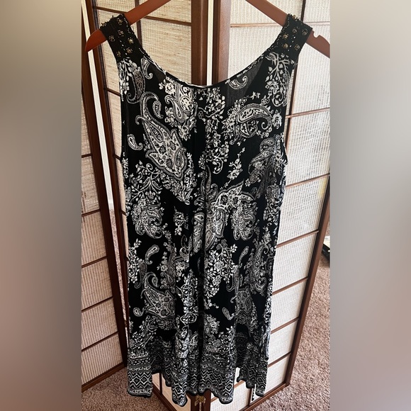 Forbidden paisley knee length crochet strap boho flutter waist tie rayon dress - Picture 6 of 8